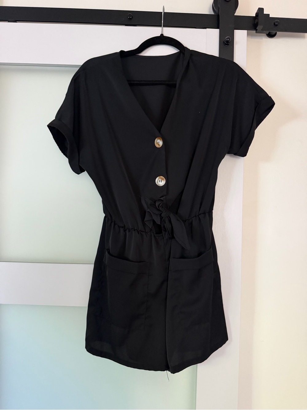 Black Short Sleeve V-Neck Romper
